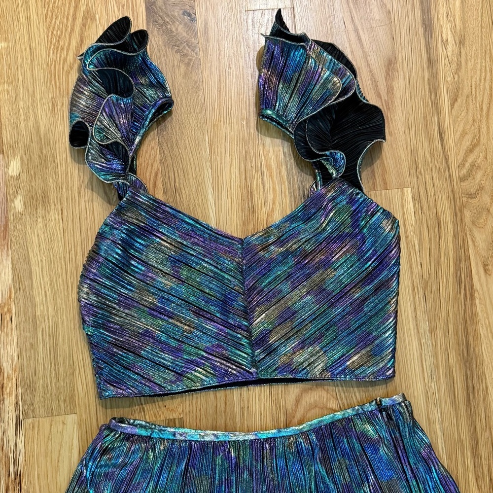 Saylor x Free People Gianna Iridescent Crop Top & Tiered Skirt Two Piece Set S - Picture 4 of 10